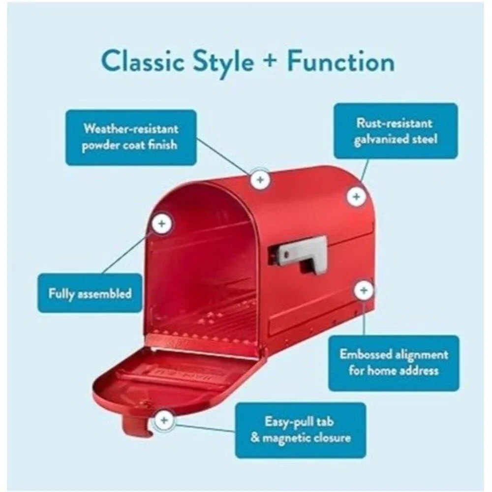 Architectural Mailboxes 7600R MB1 Post Mount Mailbox - Red with Silver Flag -...